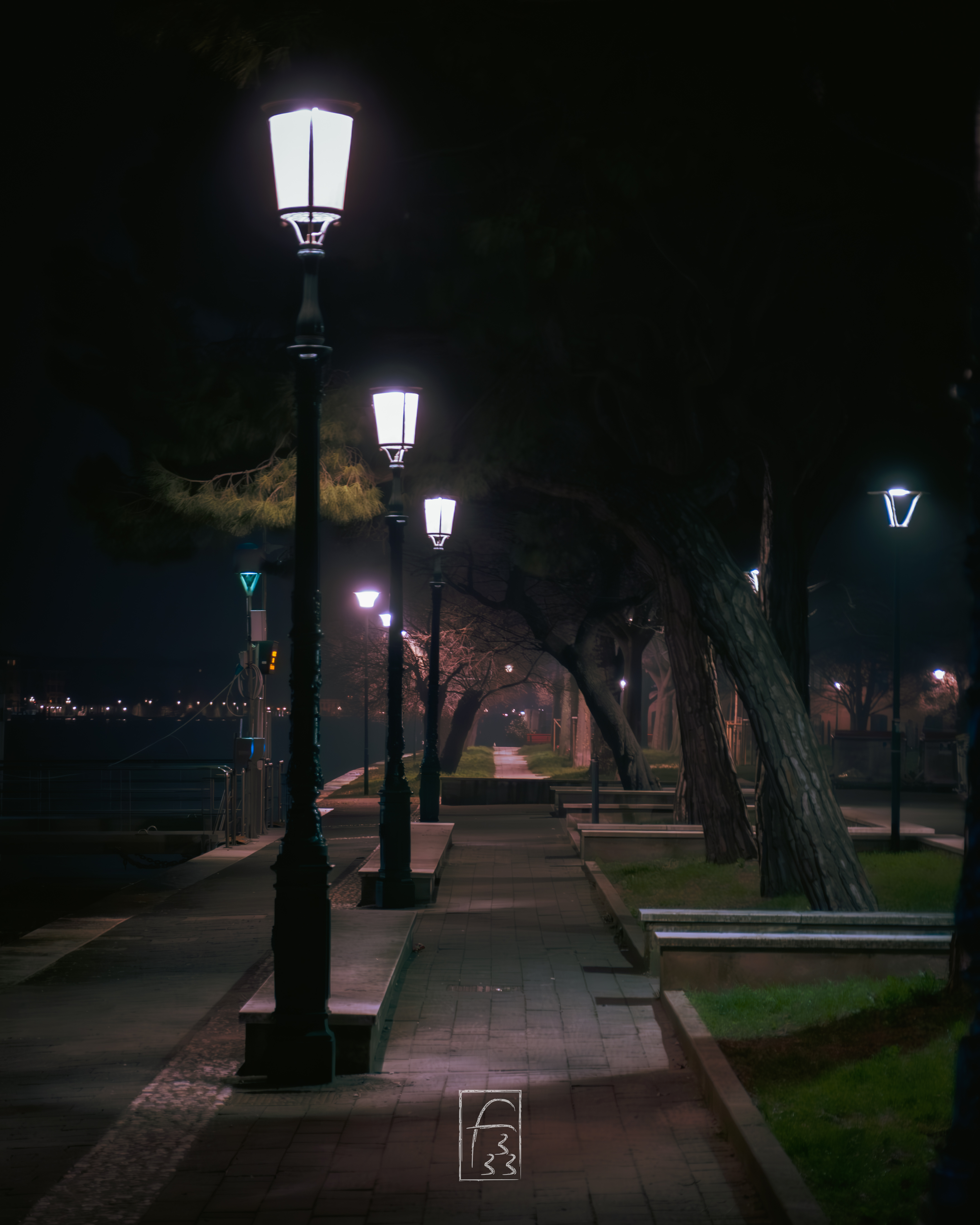 A tunnel make from light poles and trees